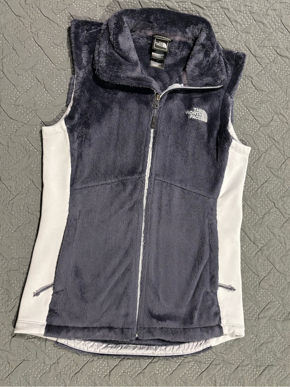 The North Face Blueish Gray Plush Fleece Vest with Light Gray Panels